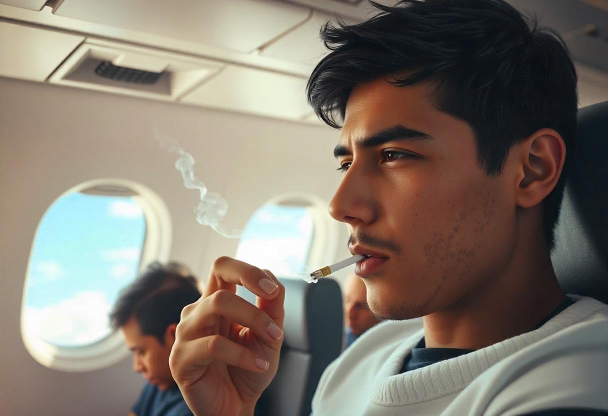 hombre vapeando en avion